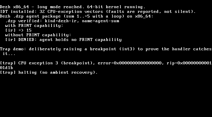 Dezh x86_64 booting in VirtualBox
